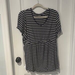 Maternity - navy blue and white stripe maternity top